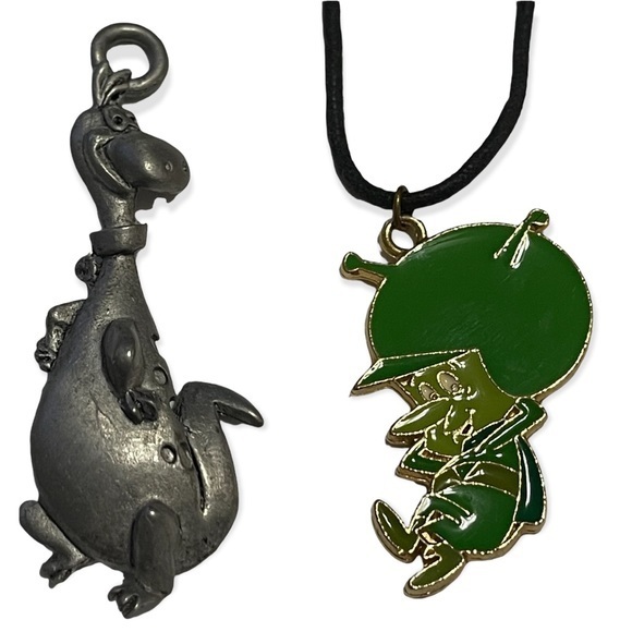 GIFTED Vintage Flintstones Dino & Green Gazoo Pendant Set - Picture 2 of 4